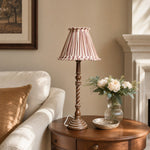Load image into Gallery viewer, Pink striped French country table lamp in living room side table setting