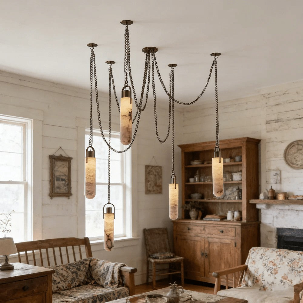 Carved Alabaster Hardwired Chandelier