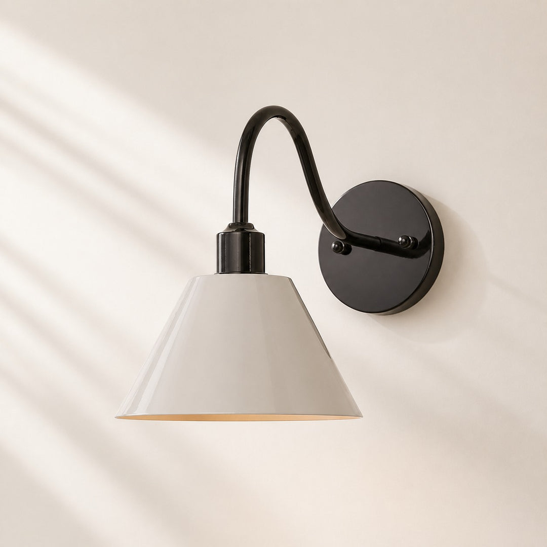 Industrial Modern Tapered Brass Gooseneck Sconce with Metal Silhouette