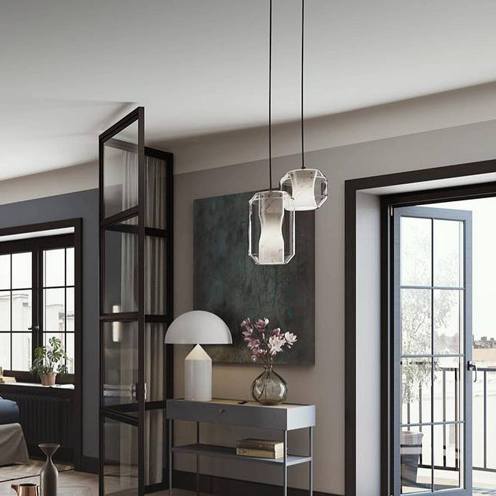 Suspension en verre et albâtre