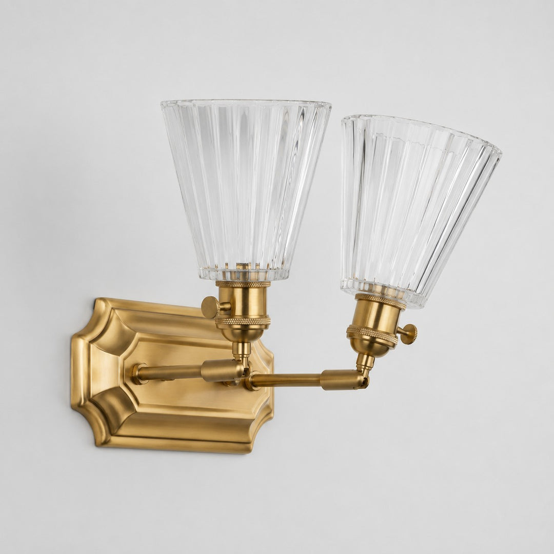 Gold copper double head wall light with clear glass shades