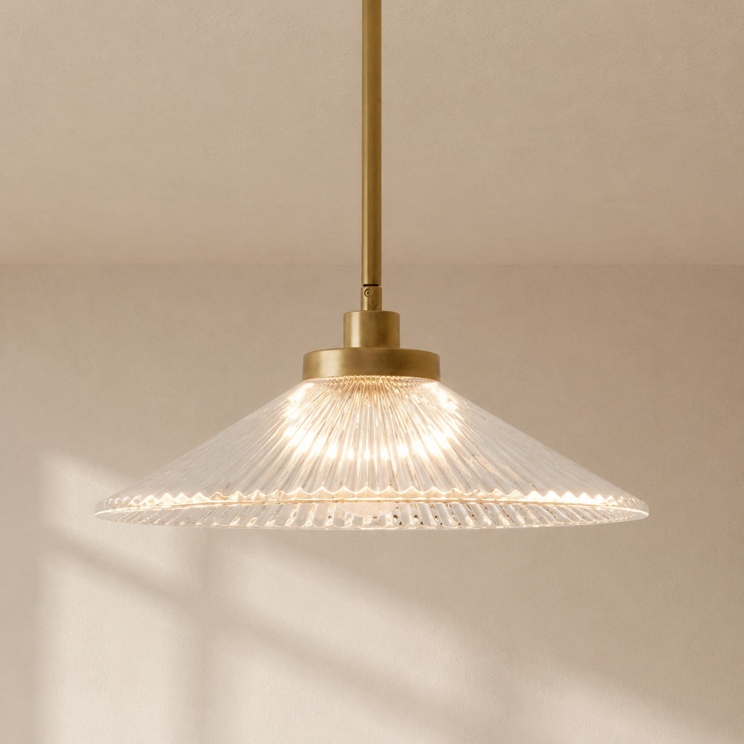 Bravira gerippte Glas-Pendelleuchte – Messing- und Glas-Pendelleuchte mit Landhausstil