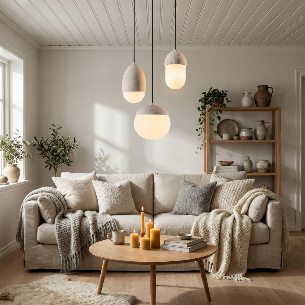 Lámpara colgante moderna Orbaltis con racimo de orbes - Lámpara colgante de piedra natural y vidrio para sala o cocina