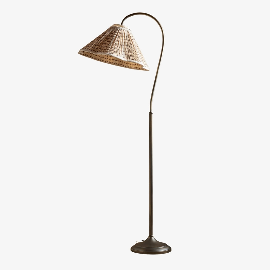 Lámpara de pie con cuello de cisne floral elegante Veslin - Lámpara con pantalla de lino floral para sala