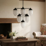 Load image into Gallery viewer, Tierlux Glass Textured Brass Chandelier – Timeless Lighting with Style
