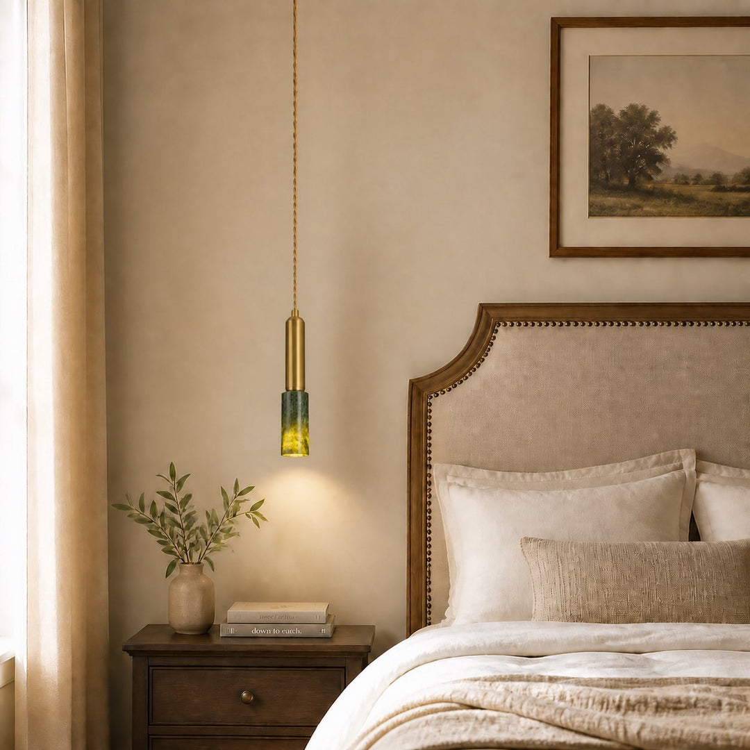 Slim Brass and Green Jade Pendant Light