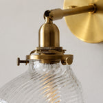 Cargar imagen en el visor de la Galería, Clear ribbed glass shade and brass holder detail