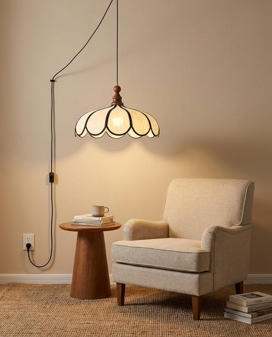 Scalloped Abaca Woven Plug-In Swag Pendant