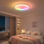 Load image into Gallery viewer, White ceiling lamp in a cream bedroom with sunset glow