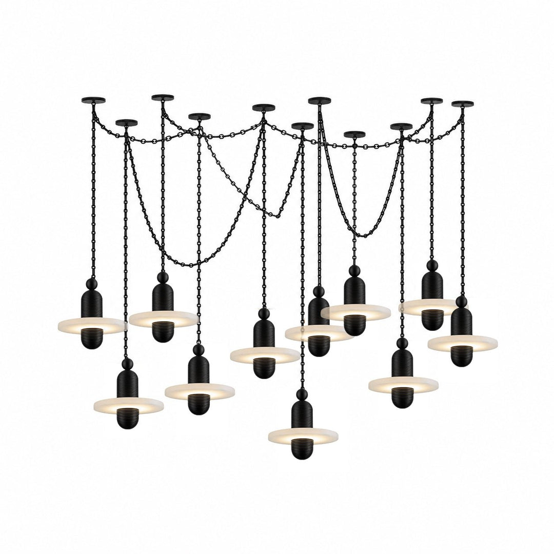 Black Metal Alabaster Chain-Hung Chandelier