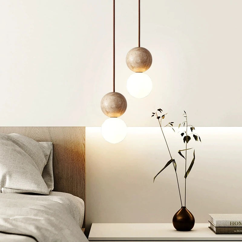 Travertin Stein Creme Retro Minimalistische LED Pendelleuchte