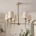Load image into Gallery viewer, Five-light shell mosaic chandelier installed in a refined living room
