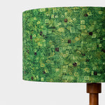 Load image into Gallery viewer, Close side view of patterned fabric drum shade