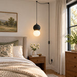 Load image into Gallery viewer, Textured Stone And Glass Plug-In Swag Pendant