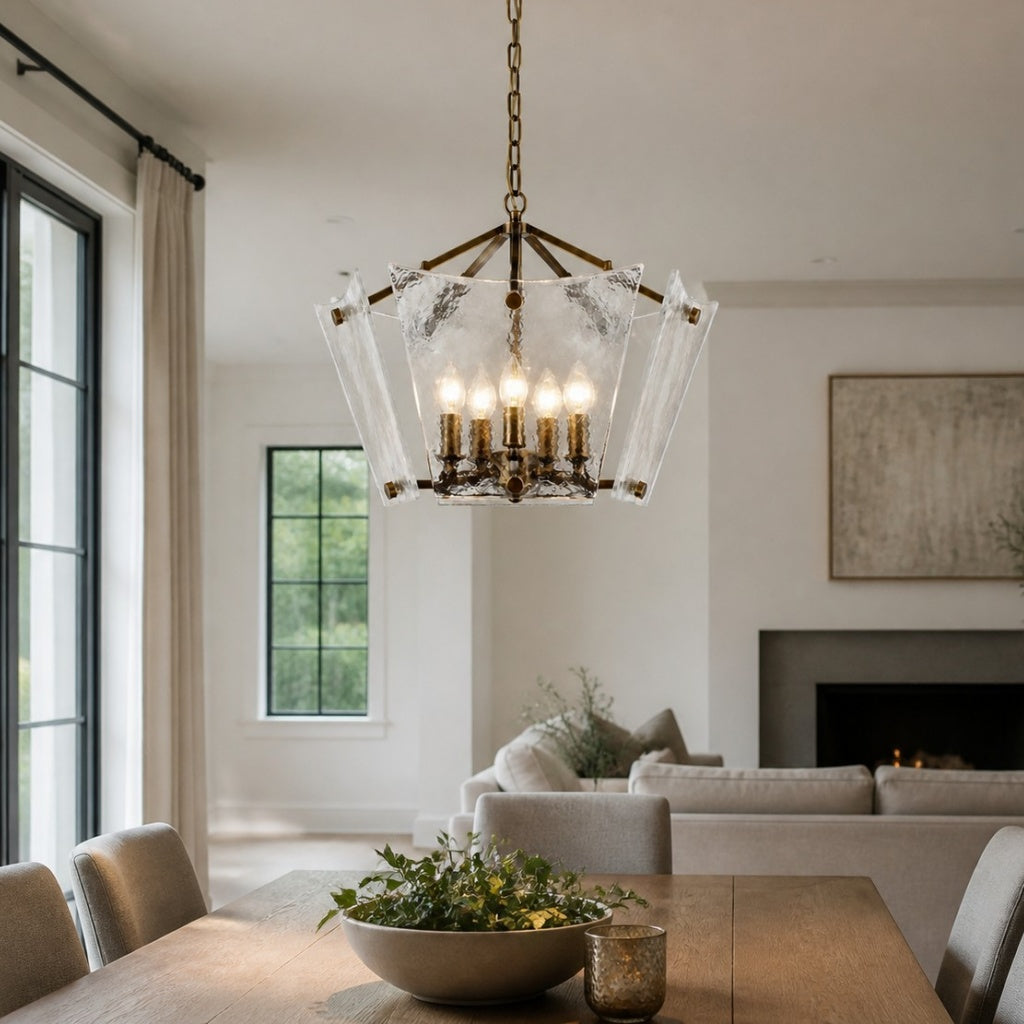 Textured Glass Panel Cage Chandelier