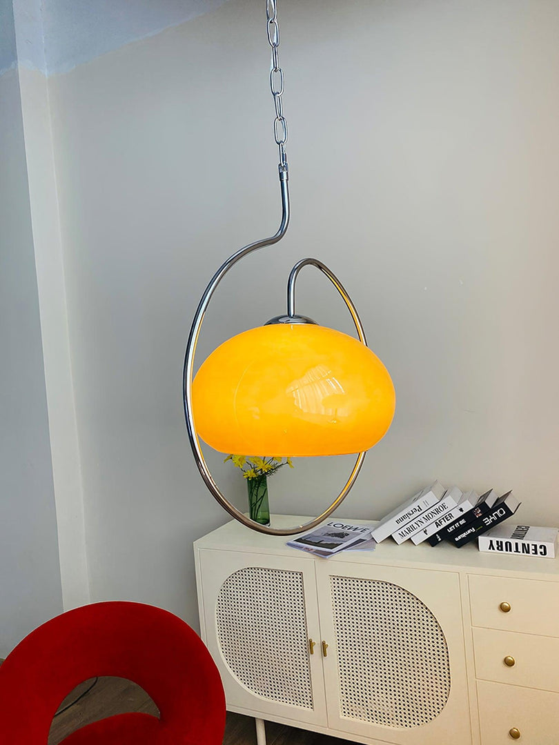Rounded Glass Chrome Swag Pendant Light