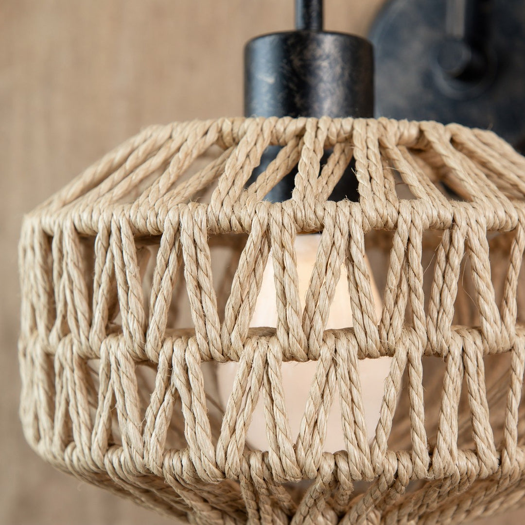 Wabi-Sabi-Wandleuchte aus geflochtenem Rattan