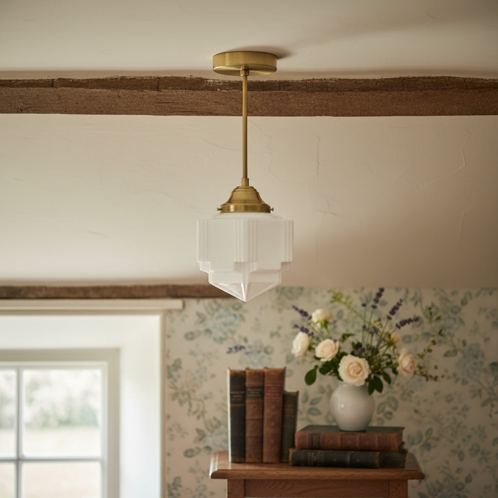 Geotower Glass Skyscraper Shade Art Deco Pendant Light – Modern Industrial Ceiling Lamp for Living Room
