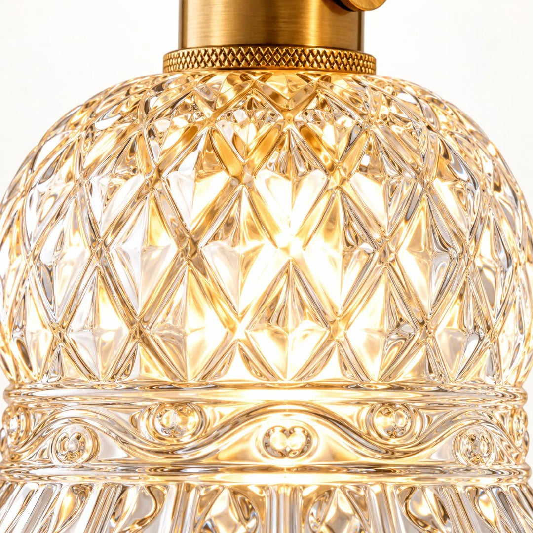 Vintage Brass Pineapple Glass Pendant Lamp