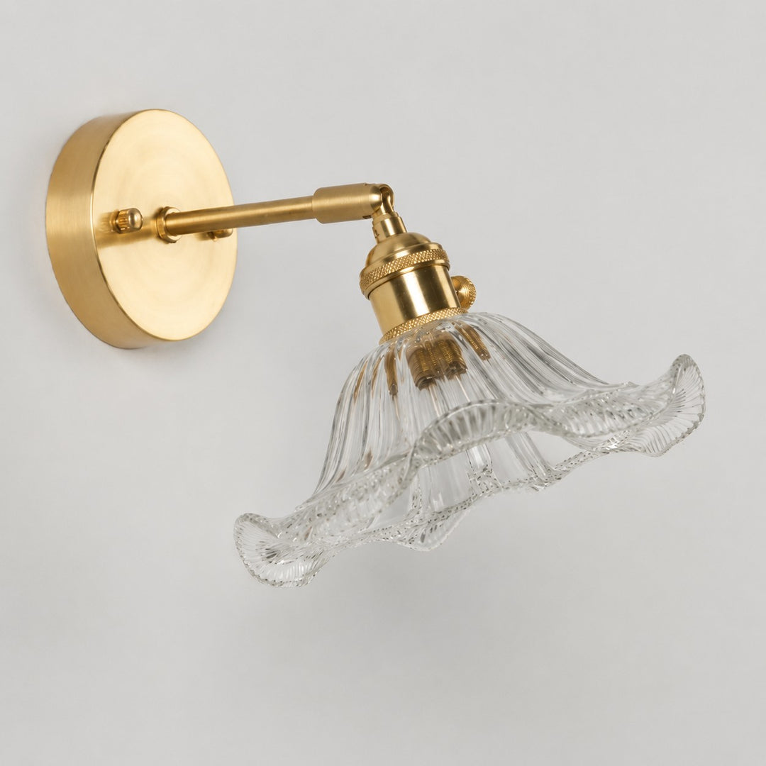 Peacock blue glass wall light with brass arm, 0917TZ shade 19 cm diameter