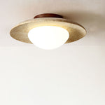 Load image into Gallery viewer, Japanese Round Yellow Travertine Shade Semi-Flush Mount Ceiling Light M12
