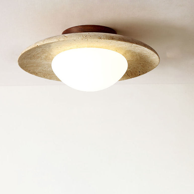 Japanese Round Yellow Travertine Shade Semi-Flush Mount Ceiling Light M12