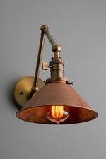 Charger l&#39;image dans la visionneuse de galerie, Conique Metal Industrial Wall Sconce with Adjustable Arm - Vintage Copper Cone Shade for Task Lighting
