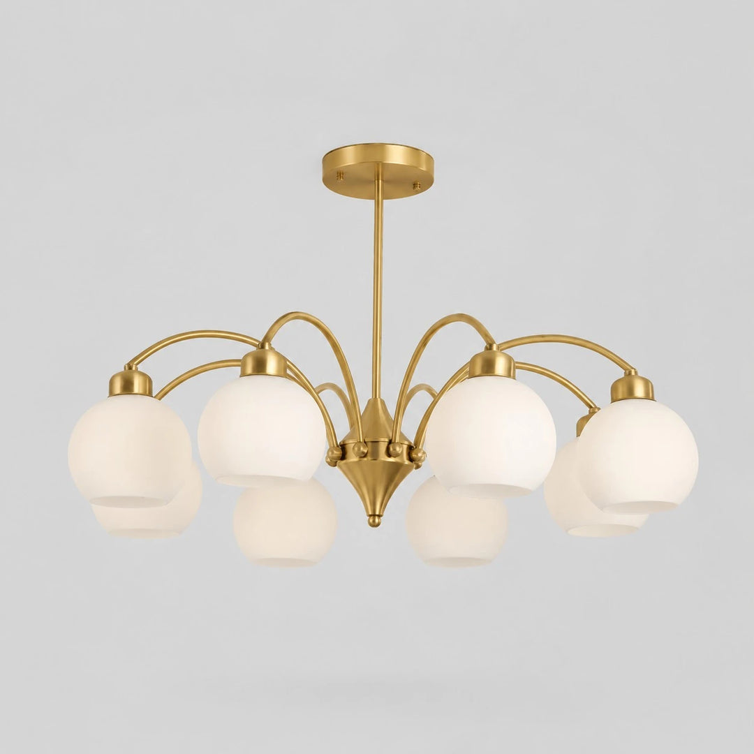 Solid brass 8-light glass globe chandelier