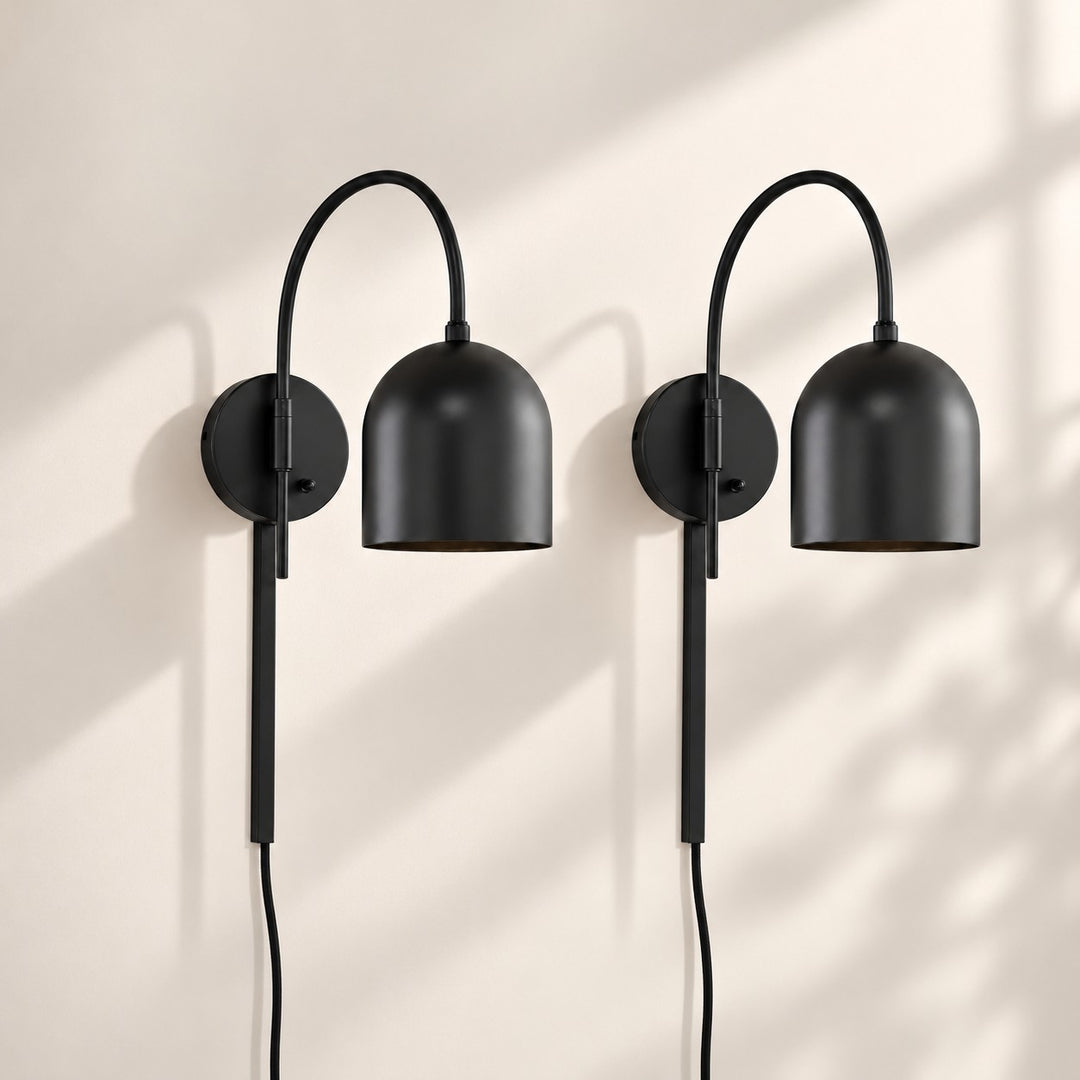 Dome Arm Plug-In Cord Arched Metal Wall Sconce