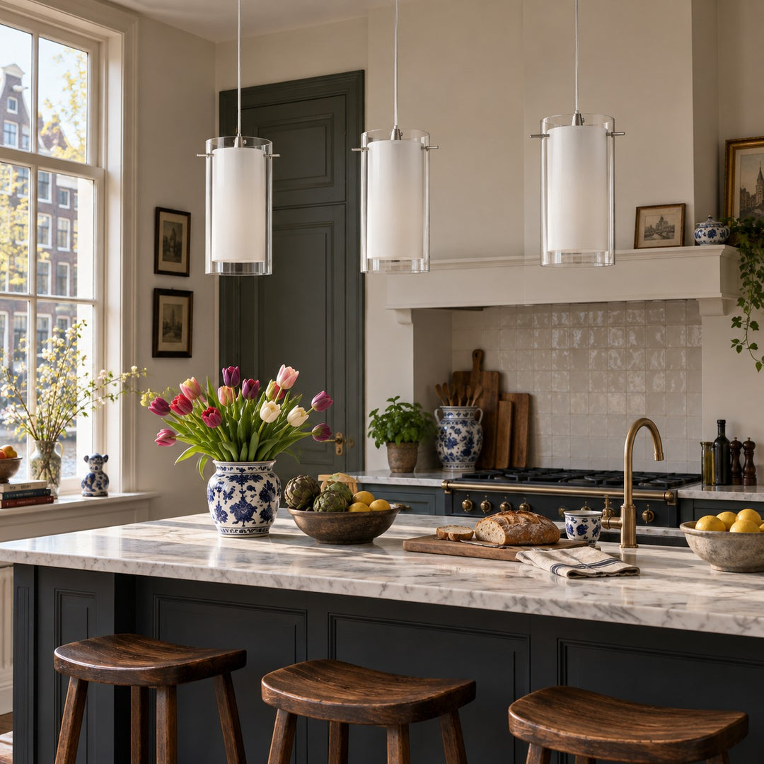 Modern Double Glass Pendant Light With Chrome Finish