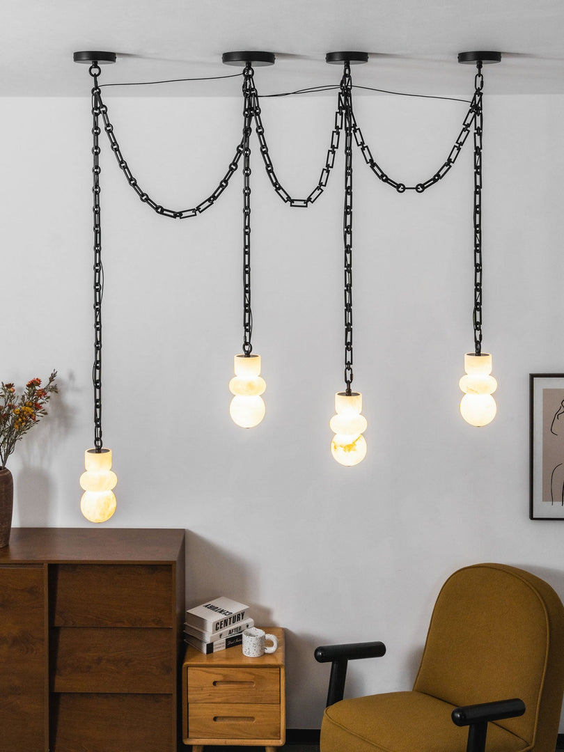Black Metal Alabaster Chain Swag Chandelier