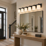 Bild in Gallery-Viewer laden, Glass Bathroom Vanity Light with three metal finishes and a metal wall bar - New2609-1024418 interior scene