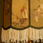 Load image into Gallery viewer, Close-up of chinoiserie fabric shade and beaded fringe
