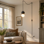 Load image into Gallery viewer, Textured Stone And Glass Plug-In Swag Pendant