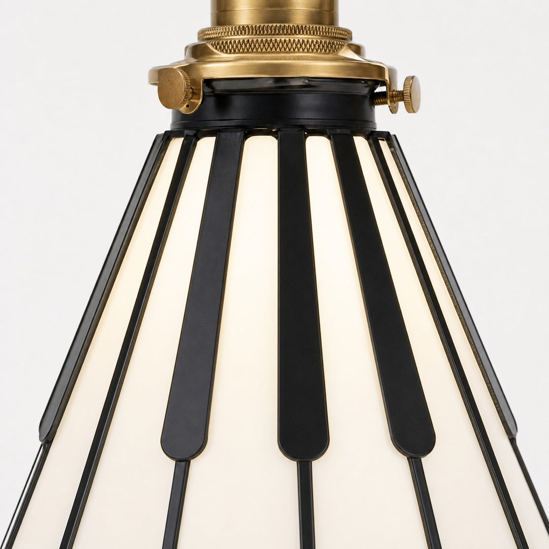 Black piano key frame around the glass shade