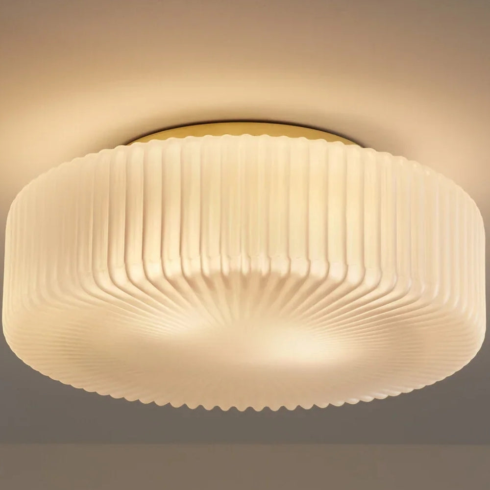 Lunorib Lámpara de Techo Contemporánea de Vidrio Opalino - Iluminación de Metal Estriado Texturizado para Áreas de Estar