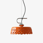 Load image into Gallery viewer, Orange metal and ceramic pendant lamp full shade view