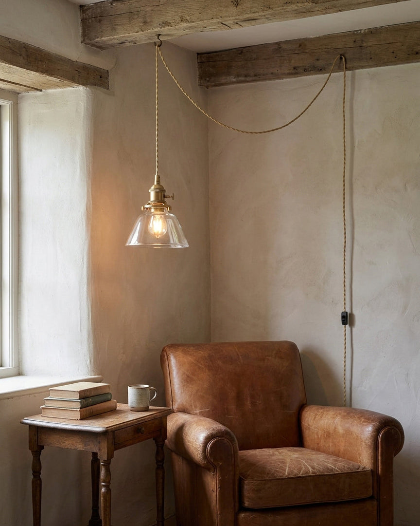 Brass And Clear Glass Plug-In Pendant