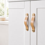 Load image into Gallery viewer, Cowhide Leather Brass Cabinet Pull Handle