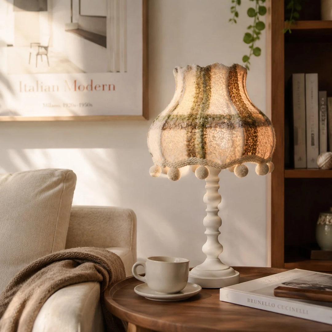 Vintage Check Wool Pom Table Lamp