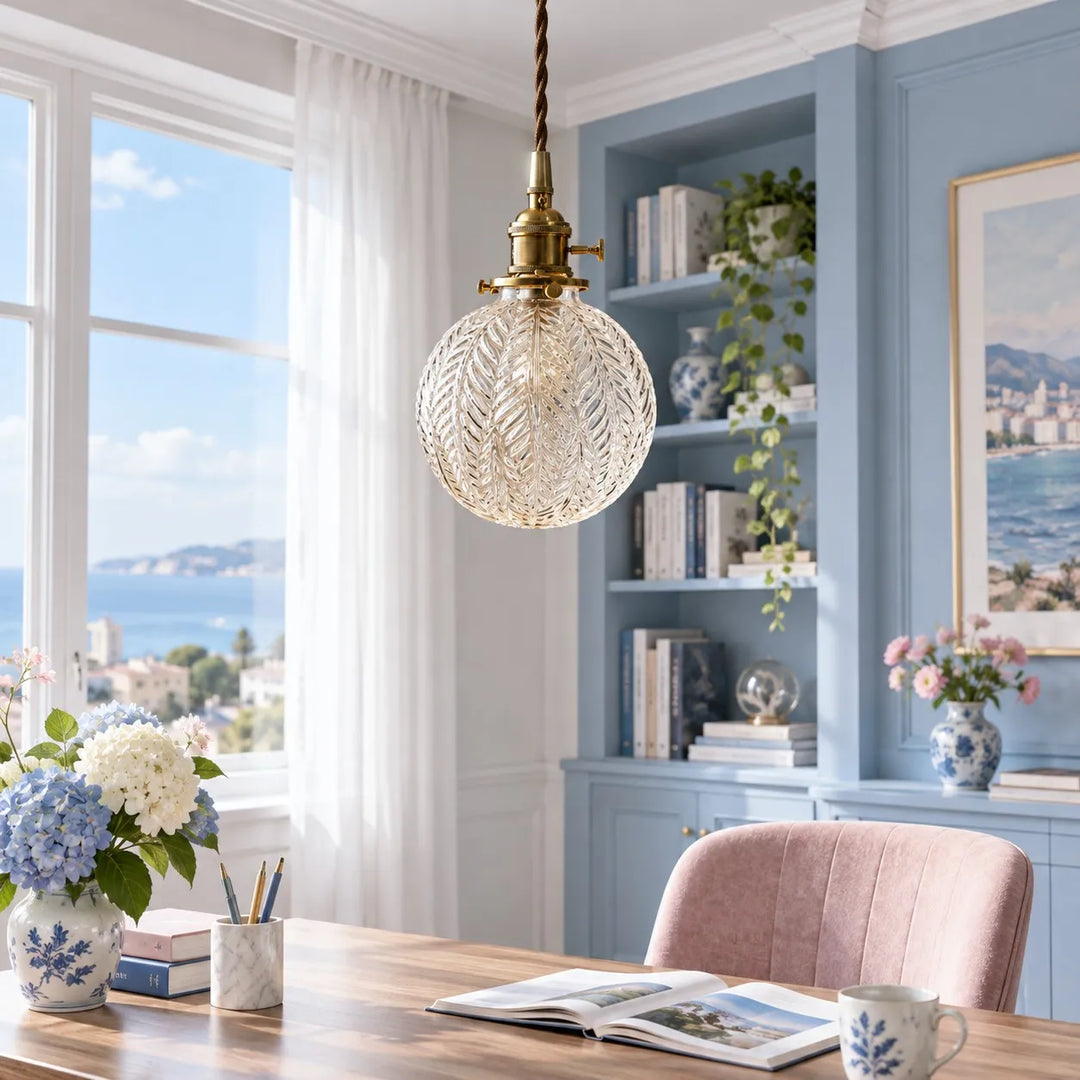 Vintage Leaf-Textured Glass Pendant Light