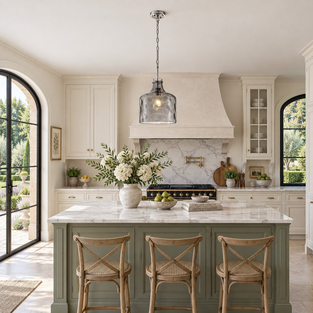 Vintage Glass Pendant Light with Adjustable Height - Metal Fixture for Dining and Kitchen Islands