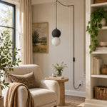 Load image into Gallery viewer, Textured Stone And Glass Plug-In Swag Pendant
