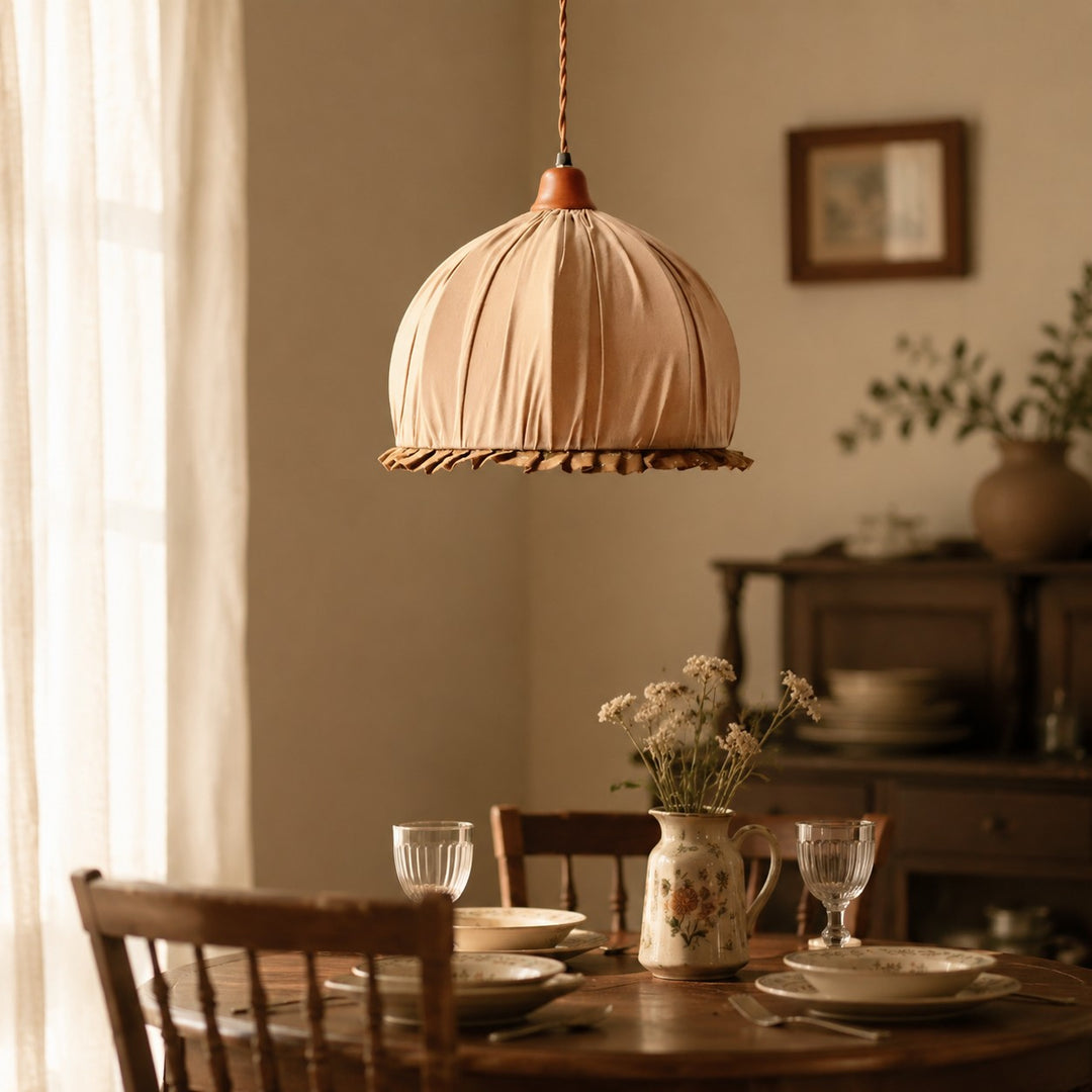 Ruched Fabric Pendant Light with Pleated Shade