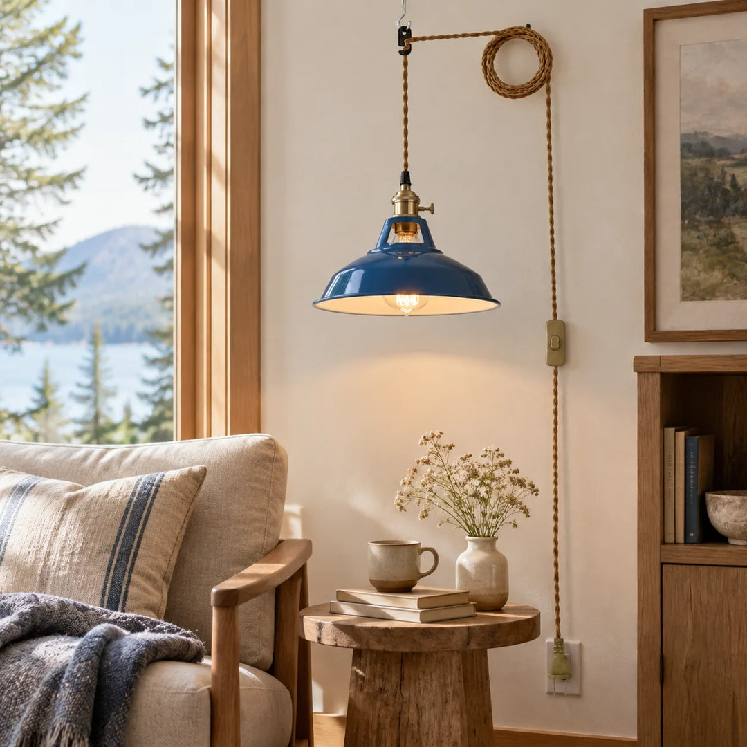 Farmhouse Plug-In Pendant with an on/off switch and shade colour choices - New2609-1024606 interior scene