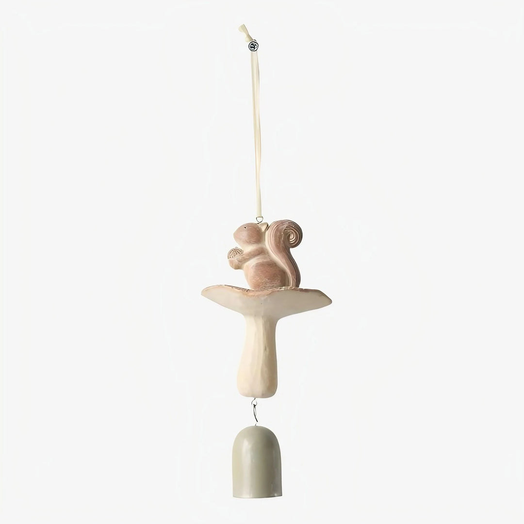 Style C warm ivory squirrel on mushroom wind chime