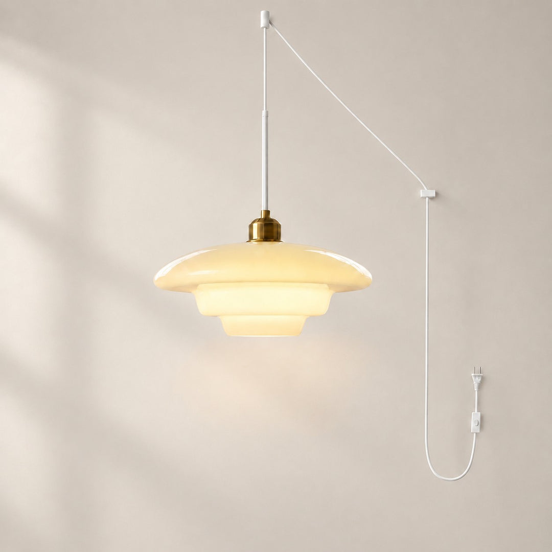 Vintage Milk White Glass Plug-In Pendant Light
