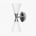 Cargar imagen en el visor de la Galería, White glass wall sconce with chrome hourglass frame
