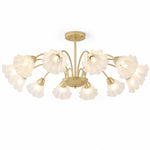Cargar imagen en el visor de la Galería, Gold-finished iron twelve-arm floral glass chandelier on a white background