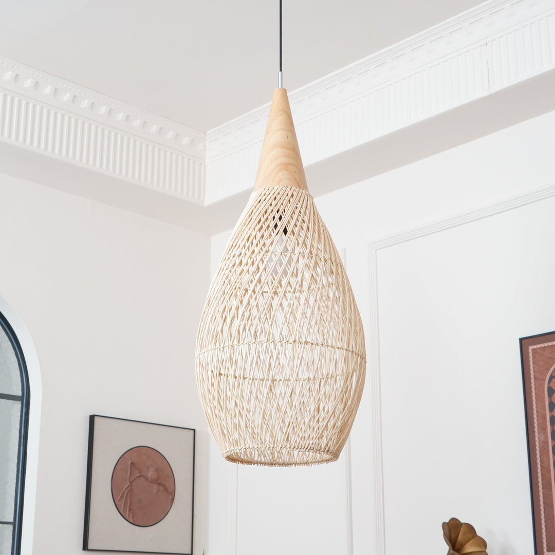 Woven Rattan Wood Plug-In Pendant Light